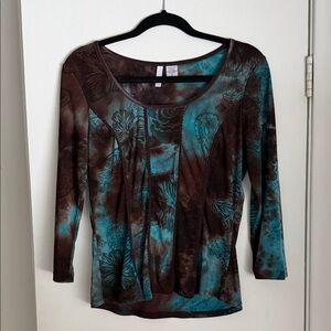 Sami & Jo Teal and Brown Floral Blouse
